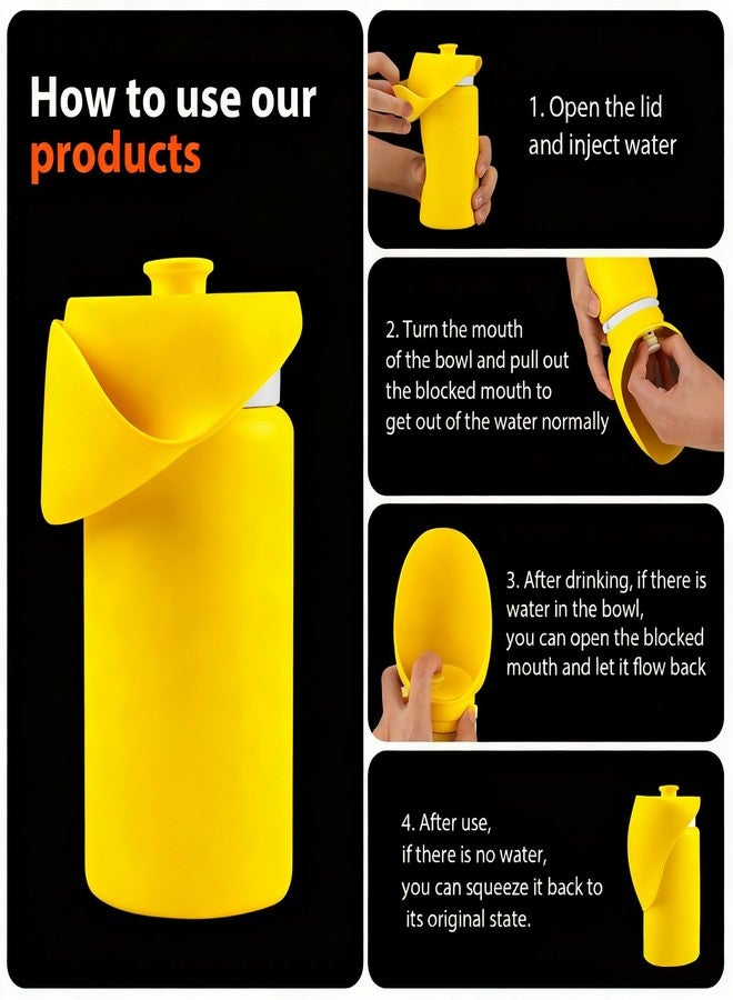 Jalopink Portable Dog Water Bottle, 2-in-1 Leak Proof & Collapsible Silicone Pet Dispenser with Built-in Bowl, Food Grade Travel Cup for Walking, Hiking (19oz/550ml, Yellow) - Image 4